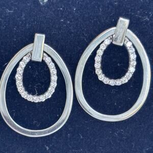 Absolute Cubic Zirconia Double Oval Drop Earrings Silver Tone NIB